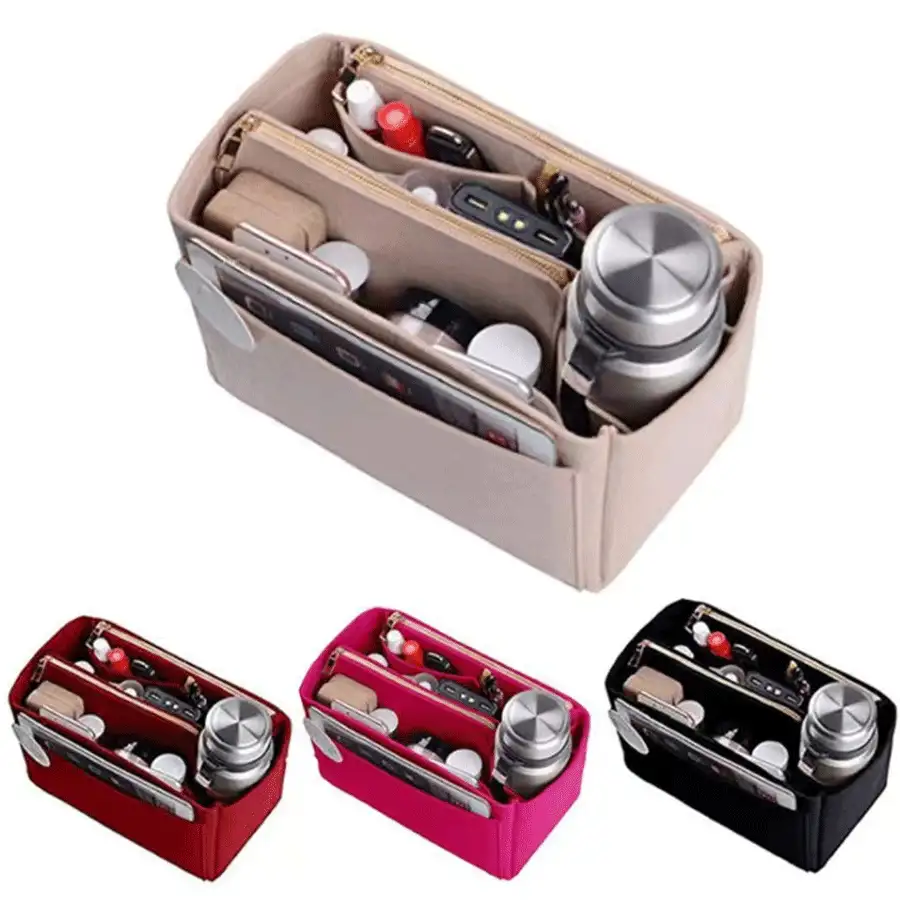 1 pieza Bolsas interiores expandibles resistentes al agua de varios tamaños para organizador de almacenamiento de artículos de tocador y maquillaje - Beis - Ver 10