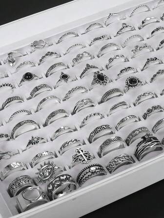 Unique 30PCS Gothic Style Alloy Ring Set, Embellished With Black Gems - Versatile, Fashionable, Suitable For Daily Wear And Parties (Box Not Included)