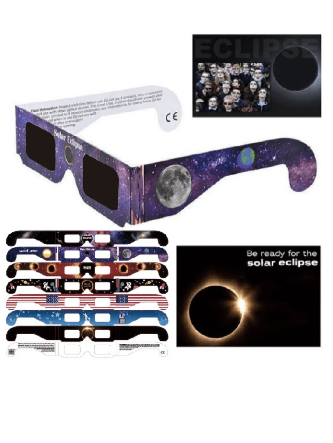 2pcs Solar Eclipse Glasses For Observing 2024 Total Solar Eclipse, Paper Frame Eyeglasses For Astronomy Observation - Multicolor - View 1
