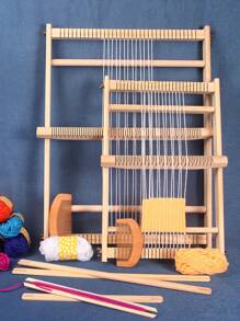 QJH 1套DIY木質編織機手編織工具實木編織機架套裝編織機家用平編織機手工波西米亞風格流蘇掛毯工具組DIY編織容易操作工具手動編織機容易操作 50x39cm/19.68x15.35英寸 - 米色 - 查看 2