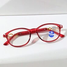 Cyztqaf 1pc Ladies Fashionable New Product Red Chain Series Reading Glasses With Cat Eye Frames, Suitable For Daily Use - Purple - View 3
