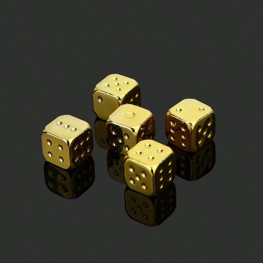 5pcs/Pack Electroplated Gold-Plated High-Quality Dice Set, Multi-Sided Dice Set, Essential Toys For Multi-Person Parties, Table Games For Bars And Clubs, Fun Dice Games For Family Gatherings, Party Decor Supplies