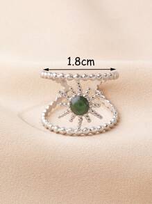 1 pieza Aro de mujer de acero inoxidable plateado de alta gama, con temperamento elegante y diseño retro con esmeralda ajustable, adecuado para reuniones de mujeres, asistir a fiestas o regalar