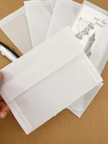 5 piezas Sobres de papel de ácido sulfúrico en blanco, bolsas de sobre de alta calidad 3/B6 con textura translúcida semitransparente de textura suave y sólido en color simple para tarjetas postales, cartas y pequeño almacenamiento - paquete de 5 - Ver 5