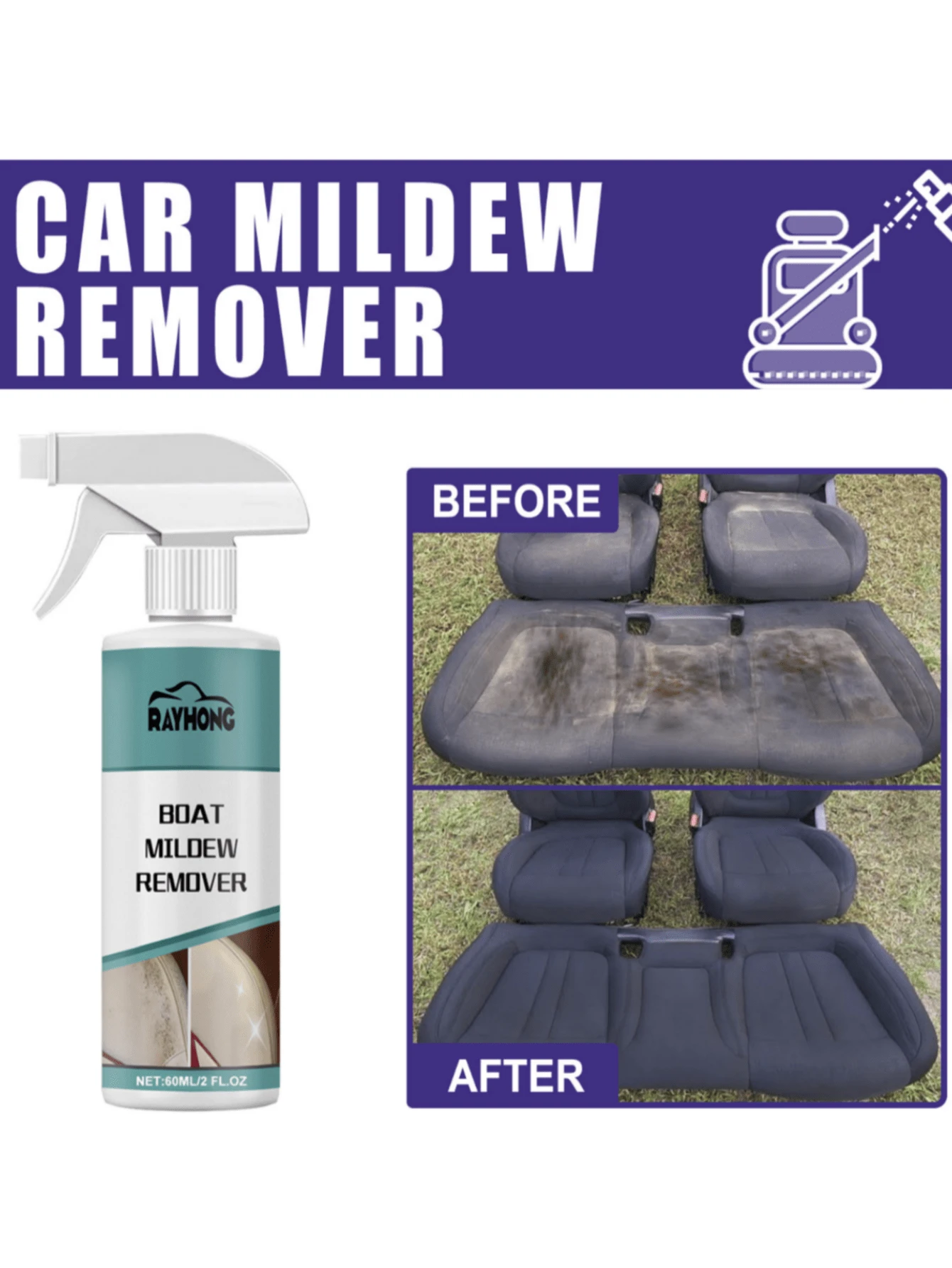 Rayhong Car Mildew Remover For Interior Ceiling Fabric Leather Seats
