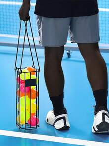 便攜式網球籃，撿球籃，帶手柄的撿球籃，方便撿拾和攜帶，帶有收集器撿球籃的球桶背部，撿球籃 - 黑色 - 查看 3