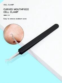 1 szt. pęseta ze stali nierdzewnej do usuwania zaskórników, narzędzie do usuwania pryszczy i niedoskonałości skóry - Czarne - Zobacz 1