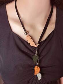 一件波西米亞復古木葉吊墜項鍊女性日常流行珠寶