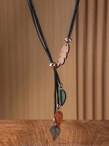 一件波西米亞復古木葉吊墜項鍊女性日常流行珠寶