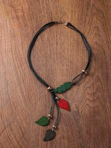 一件波西米亞復古木葉吊墜項鍊女性日常流行珠寶