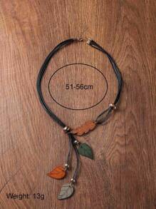 一件波西米亞復古木葉吊墜項鍊女性日常流行珠寶