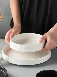 1pc 7-Inch Ceramic Plate With White Japanese Style Rock Pattern, For Salad, Soup And Restaurant,Kitchen,Christmas Gift