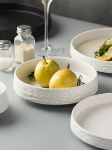 1pc 7-Inch Ceramic Plate With White Japanese Style Rock Pattern, For Salad, Soup And Restaurant,Kitchen,Christmas Gift