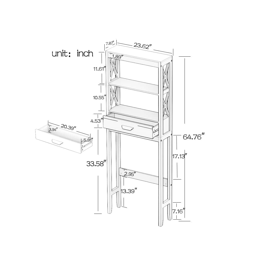 Over The Toilet Storage Modern Bathroom Space Saver Toilet Rack With 1 Drawer And 2