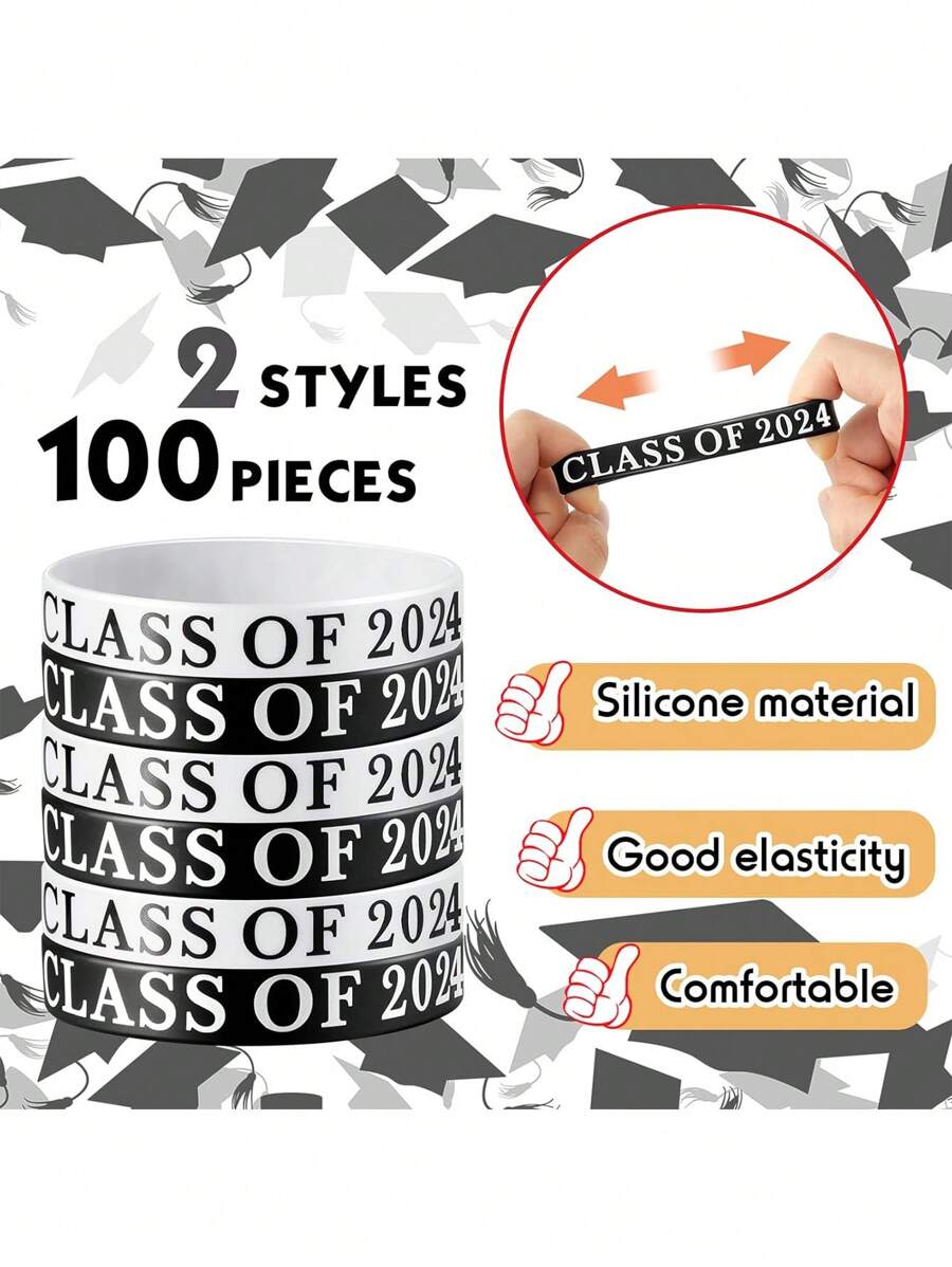 15 pièces Bracelets en silicone Classe de 2024 Bracelets de graduation