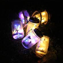 1 件，太阳能灯笼仙女灯，花园装饰灯 - 户外悬挂磨砂玻璃梅森罐灯，适用于树、桌子、庭院、花园、露台、草坪装饰万圣节圣诞节感恩节礼物 - 粉紅四彩 - 查看 3