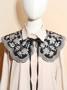 1pc Women Fashion Palace-Style Retro Floral Embroidered Detachable Collar For Dating Party Outfits Accessories Women - Black and White - View 2
