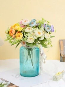 1pc Realistic Multi-Head Artificial Rose Bouquet, Colorful Lifelike Home Decor Suitable For Living Room, Daily Life