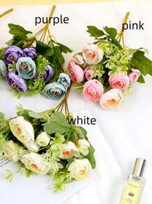 1pc Realistic Multi-Head Artificial Rose Bouquet, Colorful Lifelike Home Decor Suitable For Living Room, Daily Life