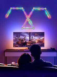 6 件/9 件/12 件智能拼接灯/游戏灯，RGB+混合白光 LED 图案拼接灯，1600 万种颜色跟随音乐变化（WiFi/APP 控制 + 按钮 + 遥控器），8 种音乐模式，44 种场景模式适用于圣诞节万圣节房间/家庭/墙壁装饰客厅卧室游戏室办公室电视背光餐厅酒吧娱乐生日派对婚礼装饰氛围灯是送给家人朋友游戏爱好者的最佳礼物 - 彩色 - 查看 5