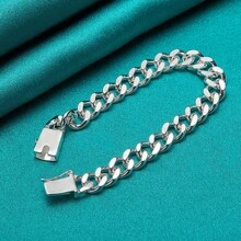 925 Sterling Silver Square Clasp Link Bracelet For Men, Perfect Gift For Him