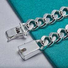 925 Sterling Silver Square Clasp Link Bracelet For Men, Perfect Gift For Him