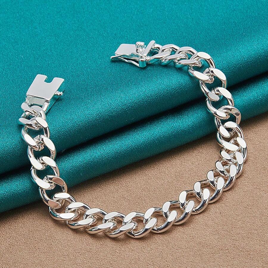 925 Sterling Silver Square Clasp Link Bracelet For Men, Perfect Gift For Him