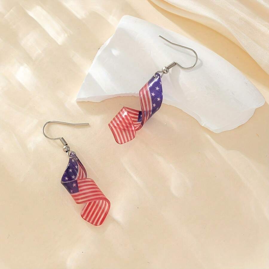 Fashionable Acrylic American Flag Shaped Pendant Earrings - Unique Patriotic Jewelry Suitable For Independence Day And Daily Fashion - Flag Earrings - View 1