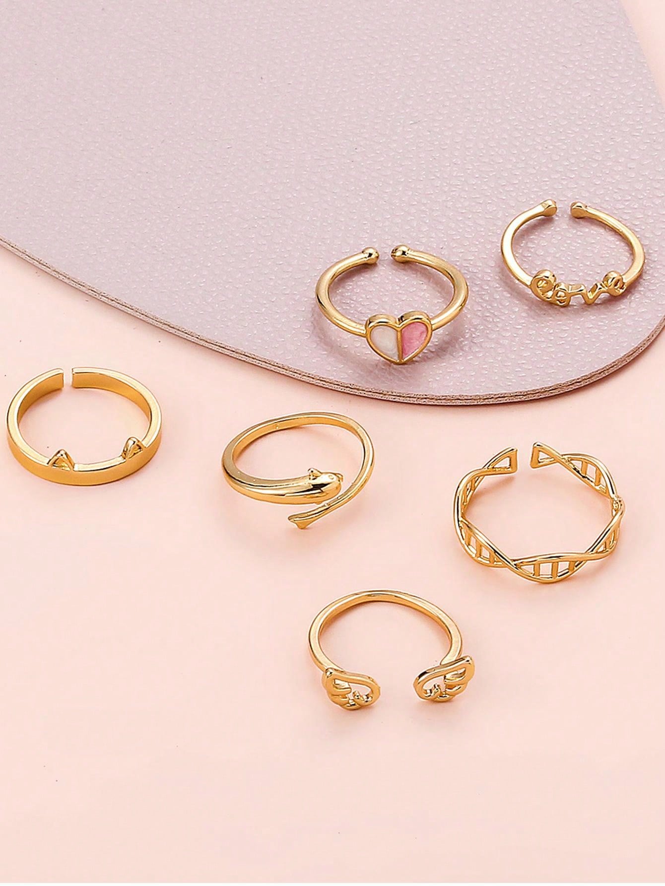 Bike8 14K Gold Plated Adjustable Toe Rings Set For Women Vintage Love Star Open Toe Rings Set Geometry Hollow Toe Ring Summer Beach Foot Jewelry Boho Knuckle Finger Tail Rings (Gold-1