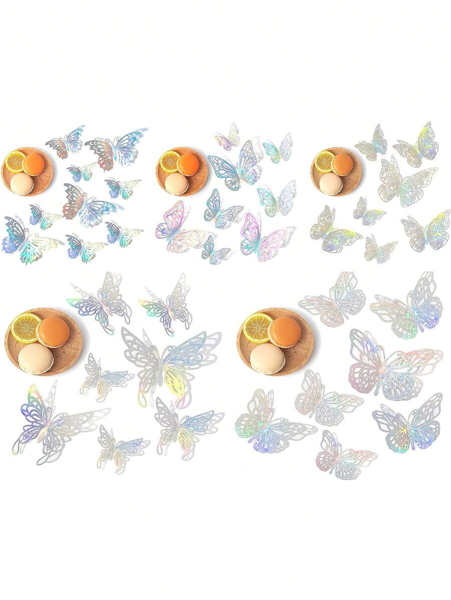 Décos Papillons 3D Dorés Pour Cupcakes Et Murs - Lot De 48 Pièces - 4 Modèles