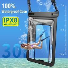 超大防水手機袋，2入組IPX8通用防水手機殼，適用於iPhone Samsung Galaxy，半高度口袋和卡片口袋的塑料手機防水袋，可容納10.5英寸游泳袋 - 黑色 - 查看 4