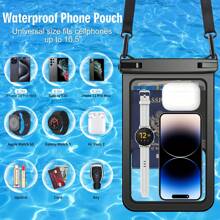 超大防水手機袋，2入組IPX8通用防水手機殼，適用於iPhone Samsung Galaxy，半高度口袋和卡片口袋的塑料手機防水袋，可容納10.5英寸游泳袋 - 黑色 - 查看 2