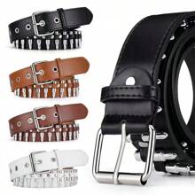 A Bullet Rivet Belt, Punk Rivet Belt Black Leather Rock Belt With Silver Bullets, The Same Style For Men And Women, The First Choice For Gifts - Multicolor - View 9
