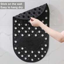 1pc Oval Shaped Non-Slip Shower Mat For Bathroom In Black/White/Grey/Transparent Blue Color Home Bathroom Decor Fall Decor Back To School - Black - View 3