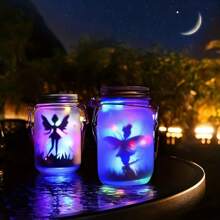 1 件，太阳能灯笼仙女灯，花园装饰灯 - 户外悬挂磨砂玻璃梅森罐灯，适用于树、桌子、庭院、花园、露台、草坪装饰万圣节圣诞节感恩节礼物 - 粉紅四彩 - 查看 2