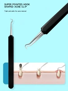 1 szt. pęseta ze stali nierdzewnej do usuwania zaskórników, narzędzie do usuwania pryszczy i niedoskonałości skóry - Czarne - Zobacz 6