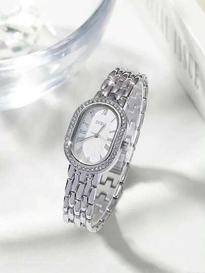 1pc Fashionable Elegant Classic & Versatile Women's Quartz Watch With Rhinestone Decoration & Bracelet Strap, Suitable For Daily Use As A Gift For Students Returning To School