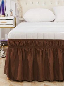1pc Solid Color Stretchy Bed Skirt, 360 Degree Wrap-Around Bed Skirt, Soft Bedcover Item, Ruffled Lace Bed Skirt, Comfortable & Skin-Friendly, Durable - Coffee Brown - View 3