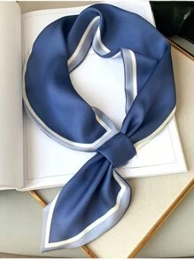 1pc Korean Style Solid Color Scarf Silk-Like Professional Flight Attendant Headband Neck Scarf 2-In-1 For Women