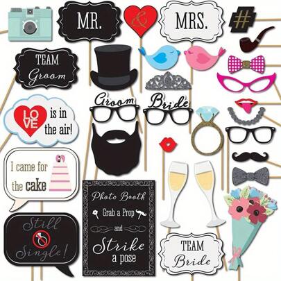 31/52/53 pezzi Accessori per photobooth da matrimonio - Decorazioni divertenti per feste e oggetti memorabili per celebrazioni, Natale