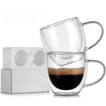 2/4 Packs Double Layer Glass Coffee Mug Heat Resistant Tea Cup - Clear - View 1