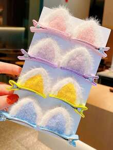 2pcs Women's Hair Accessories Cute Plush Cat's Ears (Steamed Cat-Ear Shaped Bread) Hairpin Little Girl's Bangs Hairpin Alligator Clip Halloween - Picture Color - View 2