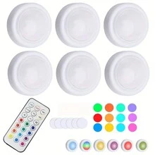 3pcs/6pcs LED Round Lights, Wireless Battery Powered With Remote Control, Magnetic Stick-On Lamps, Suitable For Hallway, Bathroom, Bedroom, Kitchen, Cabinet, Stairs And Other Home Decor - Hockey Light - View 7