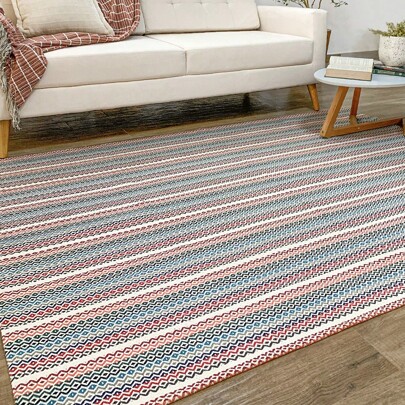 Tapete Colorido para Sala 1,40 x 2,00m 100% Algodão Multicor Geométrico Azul Cinza Vermelho Cru Coral Antiderrapante