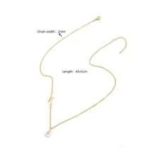 1pc Simple Water Droplets And Initial Pendant Stainless Steel Link Chain Necklace For Women - Yellow Gold - View 3