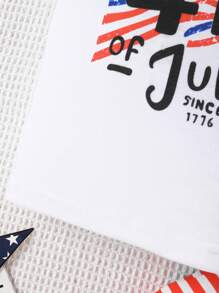 Tânăr băiat ținute pentru ziua de 4 iulie Set maieu și pantaloni scurți pentru Ziua Independenței, cu litere și imprimeu american pentru vară