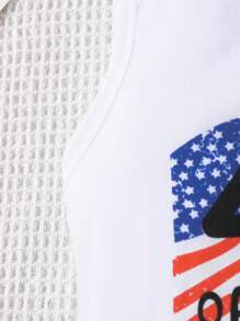 Tânăr băiat ținute pentru ziua de 4 iulie Set maieu și pantaloni scurți pentru Ziua Independenței, cu litere și imprimeu american pentru vară