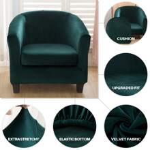 2Pcs/Set Stretch Tub Chair Covers Club Velvet Armchair Slipcovers For Dining Home Living Room Club Bar Chair Slipcovers - Dark Green - View 3
