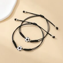 Conjunto de 2 Brazaletes de pareja de amistad para hombres tejidos de fútbol con gota de aceite personalizada y deportiva de aleación