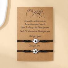 Conjunto de 2 Brazaletes de pareja de amistad para hombres tejidos de fútbol con gota de aceite personalizada y deportiva de aleación